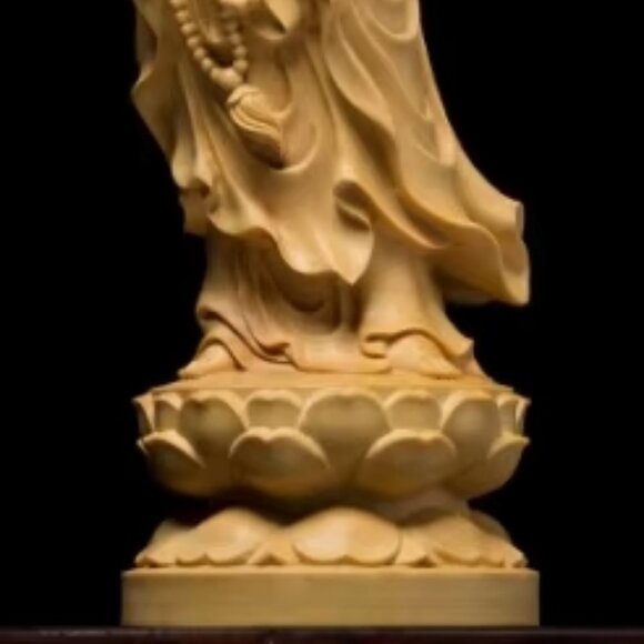 LARGE GUANYIN BUDDHA STATUE-Finished Cypress Wood-Boddhisattva-Gift Box Included - Picture 13 of 16